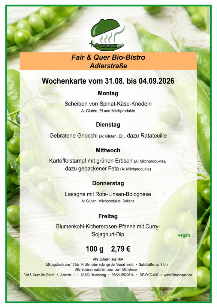Unser Mittagstisch vom 31.08. bis 04.09.2026